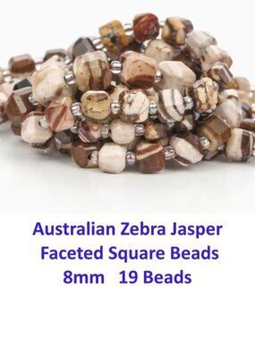 Australian Zebra Jasper   Faceted Square Beads 8mm   19 Beads